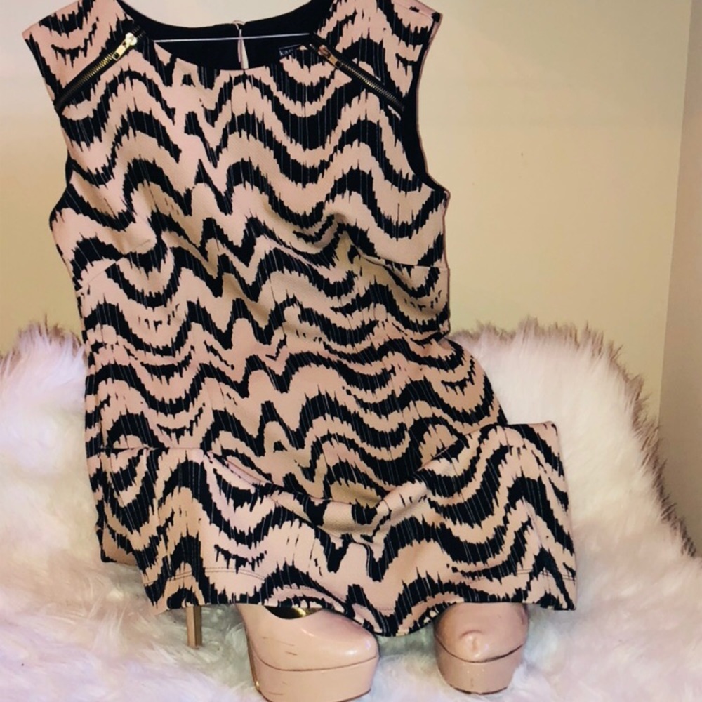 Tan and navy blue dress